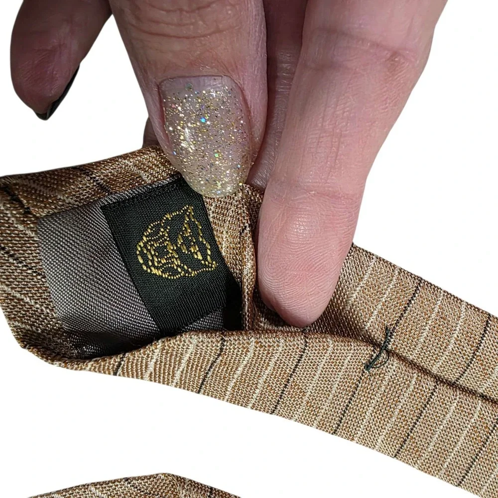 JAGUAR Striped Necktie Brown Gold‎ Tan Silk Blend Men's Formal Fashion
